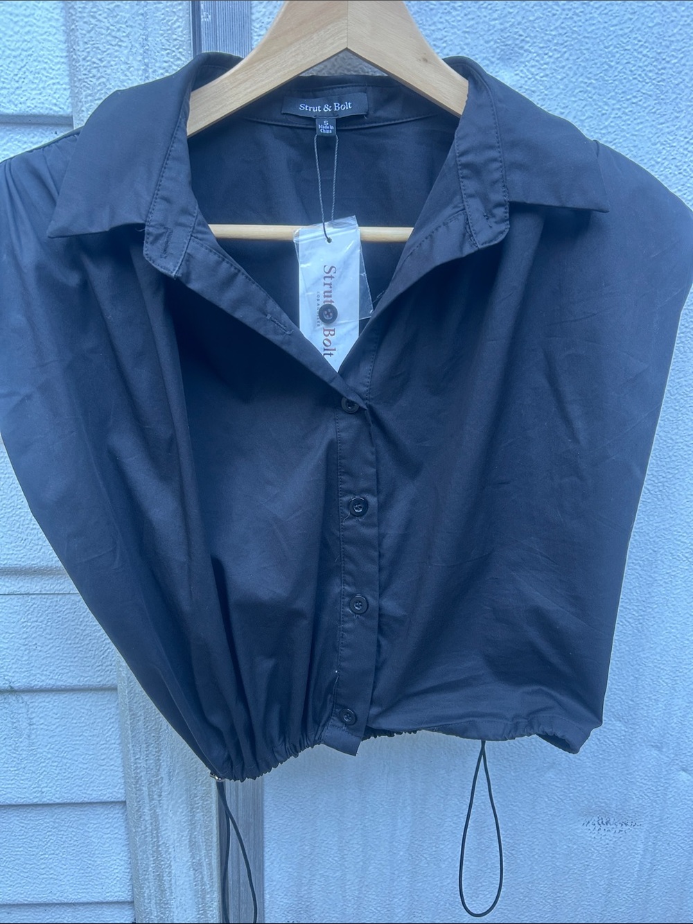 NWT - Black Button-Front Cropped Shirt